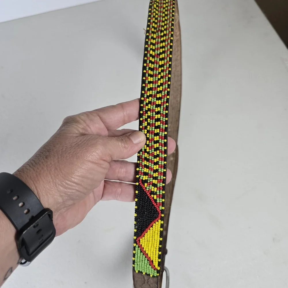 Vintage‎ Beaded Handmade Leather Belt 40